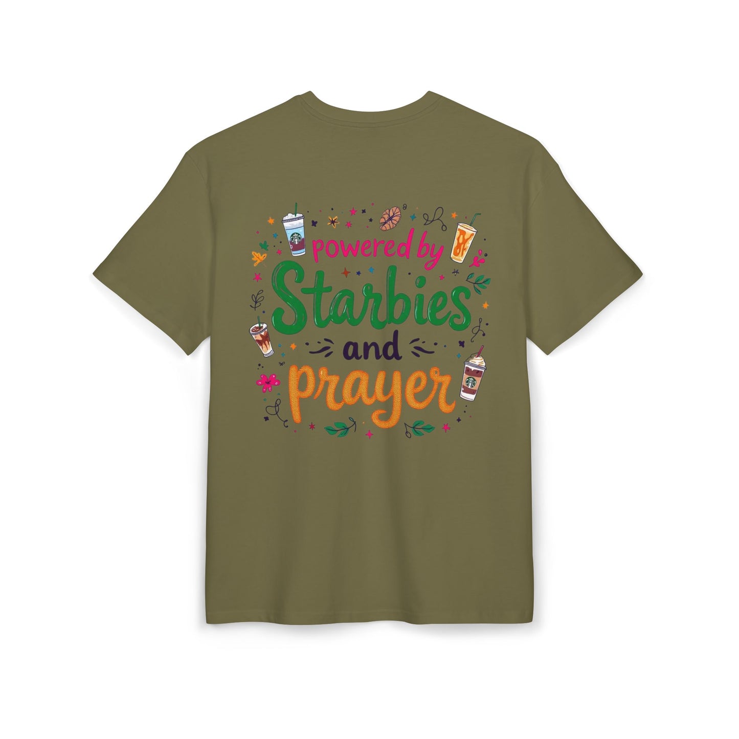 Women's Tee Powered by Starbies and Prayer